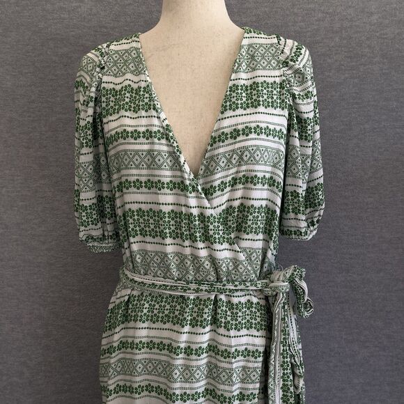 Ann Taylor Wrap Midi Dress Size 10 Shamrock Green Textured Career Office Brunch - Picture 5 of 16